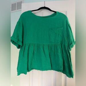 Pink Lily Vibrant Green 100% Cotton Gauze Flowy Top (Large)